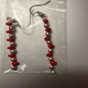 Red and silver hanging earrings